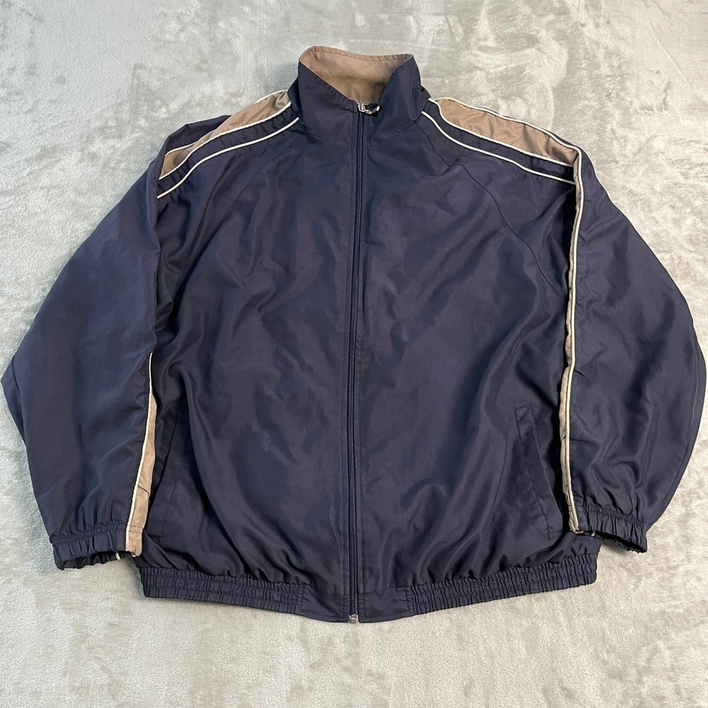 Weatherproof Performance Mens Navy Full Zip Track Jacket Stripe Windbreaker XL